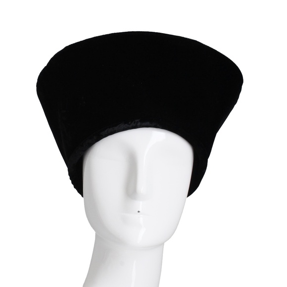 Vintage Norma Kamali Hat Black Velvet High Brim Cossack Style Rare 90s Size S - Picture 1 of 12